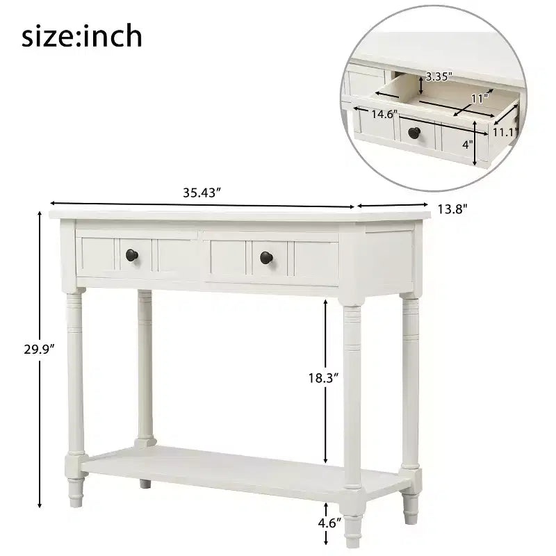 35.34in Vintage Console Table, Traditional Sofa Table with 2 Drawers and Shelf for Entryway or Living Room