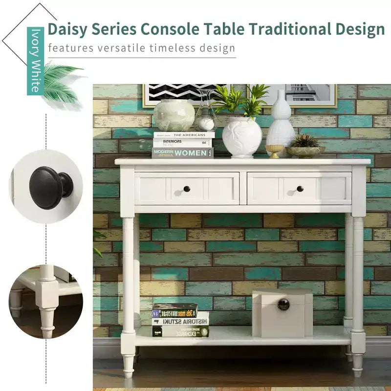 35.34in Vintage Console Table, Traditional Sofa Table with 2 Drawers and Shelf for Entryway or Living Room