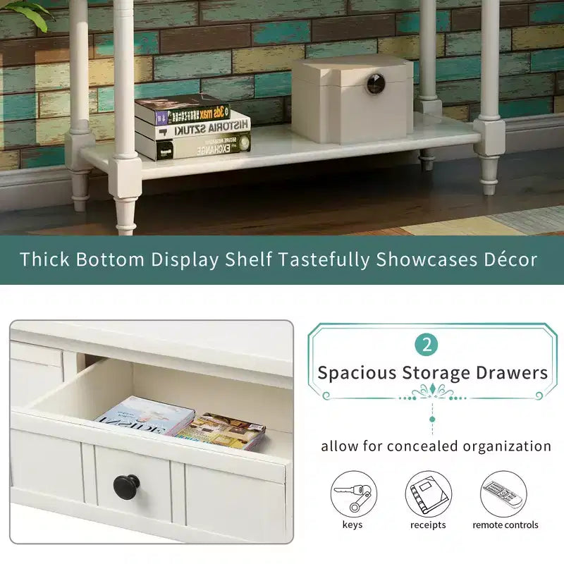 35.34in Vintage Console Table, Traditional Sofa Table with 2 Drawers and Shelf for Entryway or Living Room