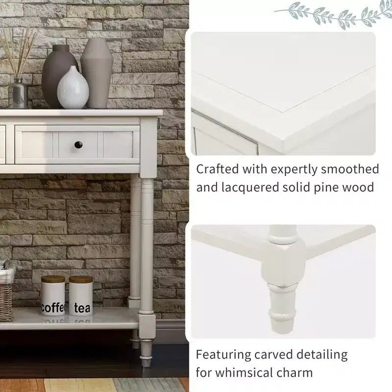 35.34in Vintage Console Table, Traditional Sofa Table with 2 Drawers and Shelf for Entryway or Living Room