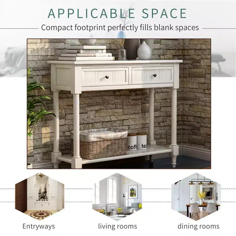 35.34in Vintage Console Table, Traditional Sofa Table with 2 Drawers and Shelf for Entryway or Living Room