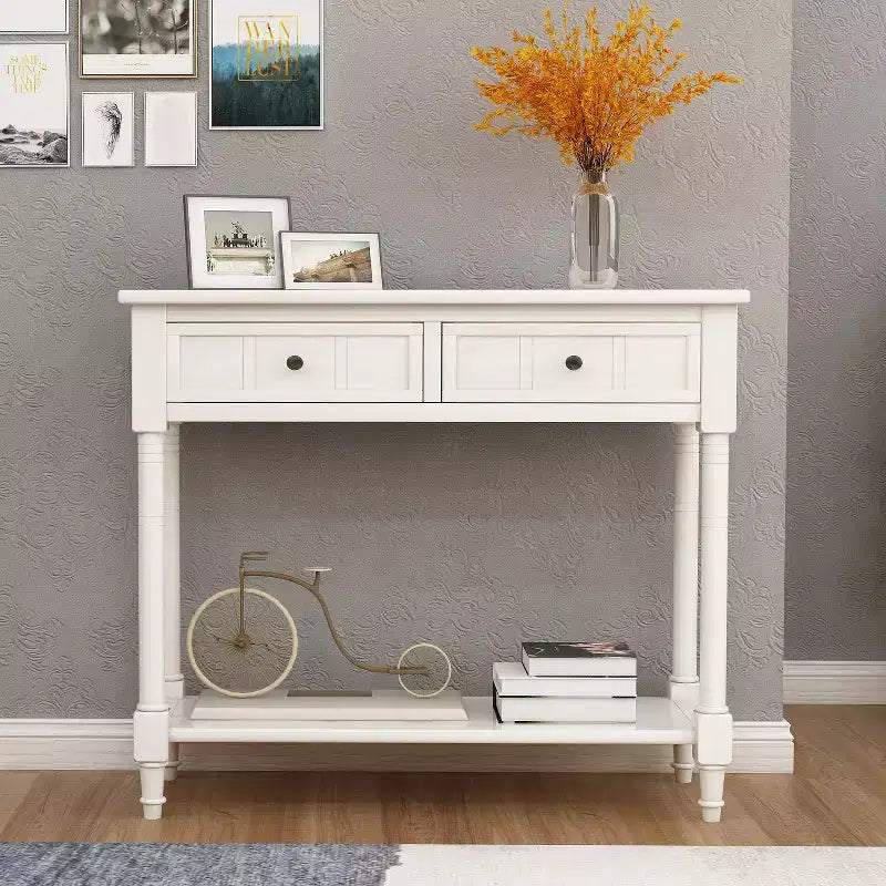35.34in Vintage Console Table, Traditional Sofa Table with 2 Drawers and Shelf for Entryway or Living Room
