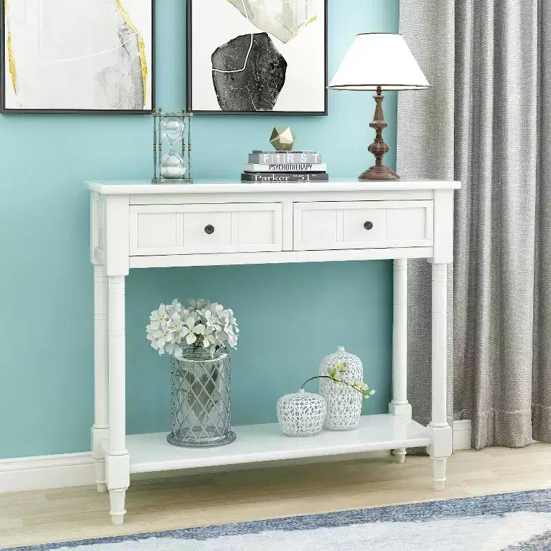 35.34in Vintage Console Table, Traditional Sofa Table with 2 Drawers and Shelf for Entryway or Living Room