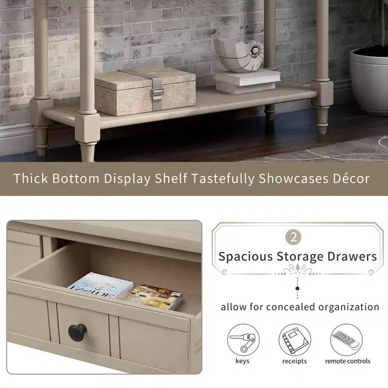 35.34in Vintage Console Table, Traditional Sofa Table with 2 Drawers and Shelf for Entryway or Living Room