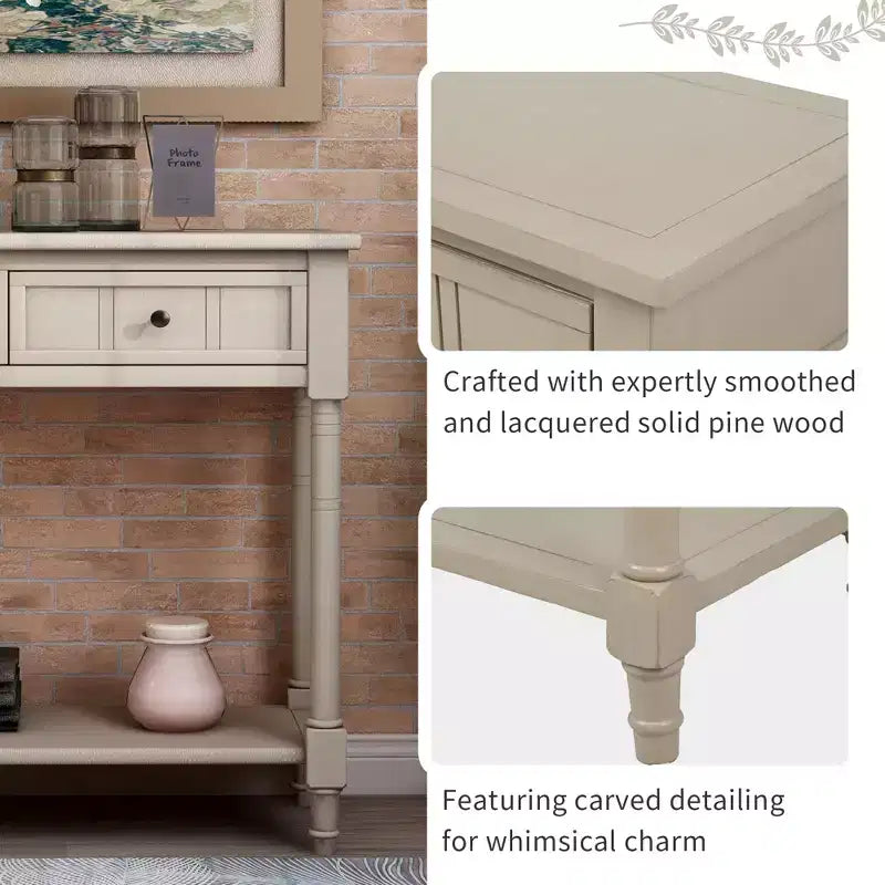 35.34in Vintage Console Table, Traditional Sofa Table with 2 Drawers and Shelf for Entryway or Living Room