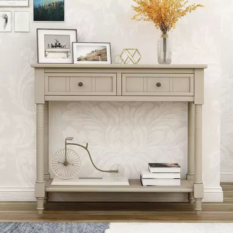 35.34in Vintage Console Table, Traditional Sofa Table with 2 Drawers and Shelf for Entryway or Living Room