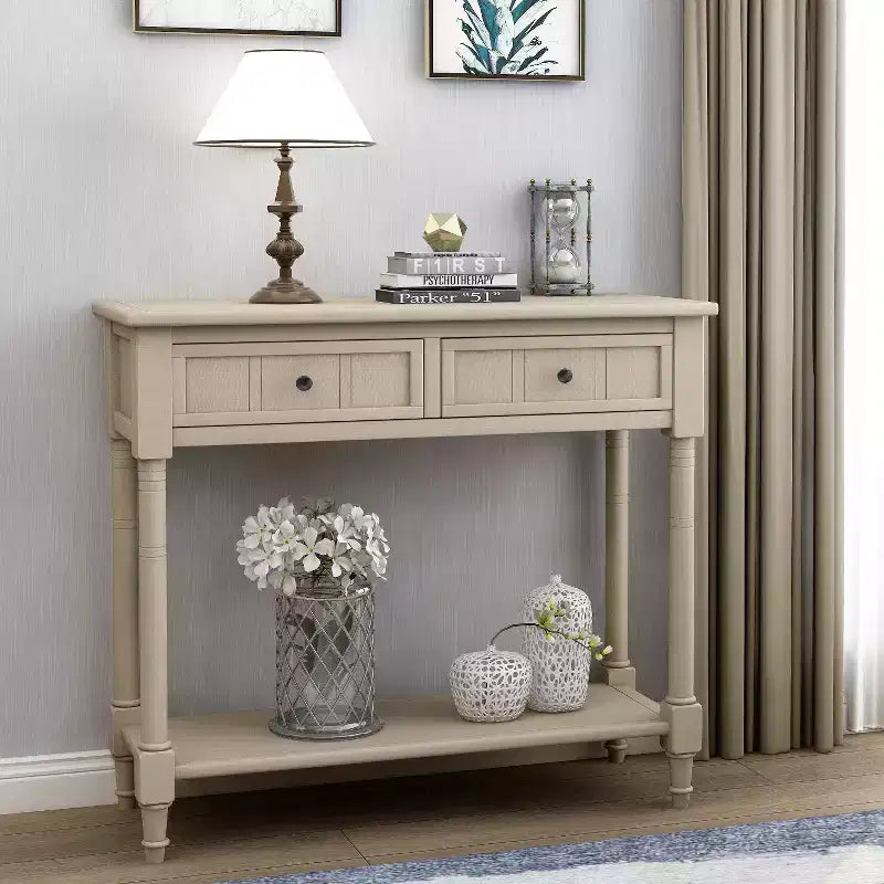 35.34in Vintage Console Table, Traditional Sofa Table with 2 Drawers and Shelf for Entryway or Living Room