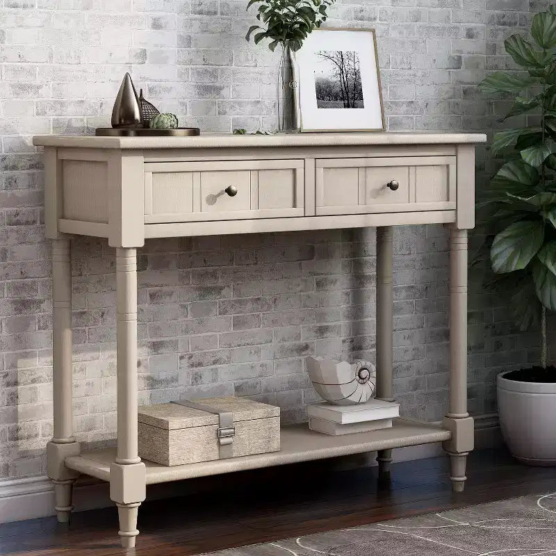 35.34in Vintage Console Table, Traditional Sofa Table with 2 Drawers and Shelf for Entryway or Living Room