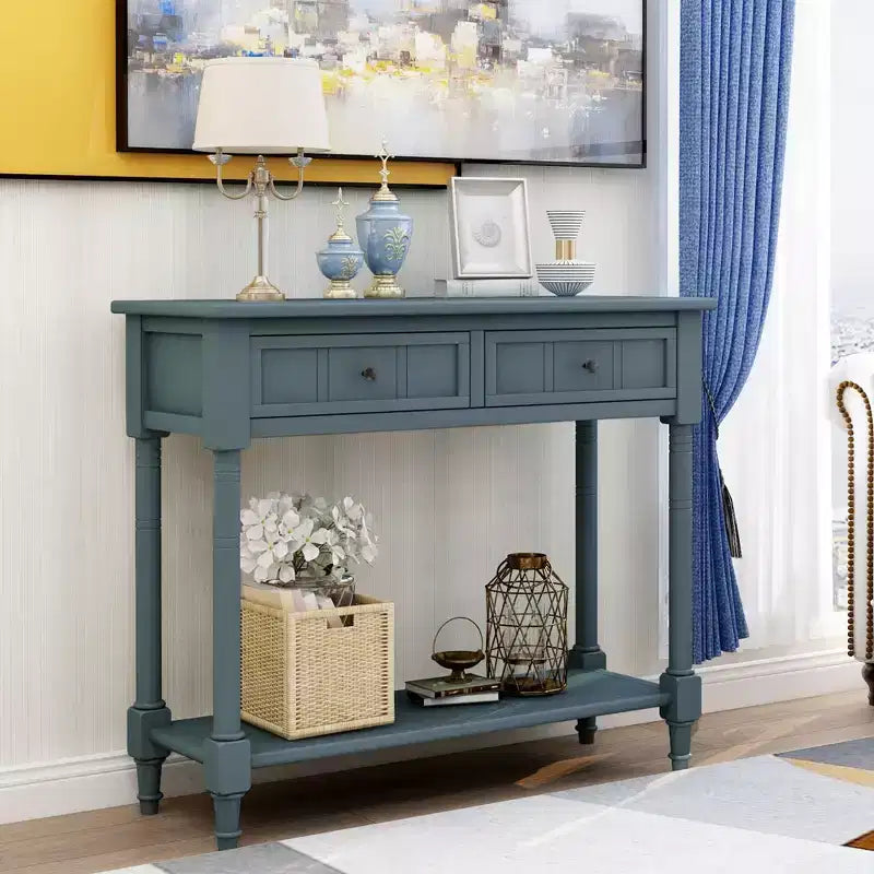 35.34in Vintage Console Table, Traditional Sofa Table with 2 Drawers and Shelf for Entryway or Living Room