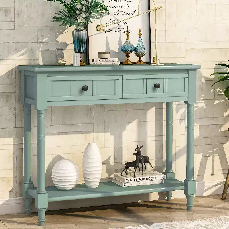 35.34in Vintage Console Table, Traditional Sofa Table with 2 Drawers and Shelf for Entryway or Living Room