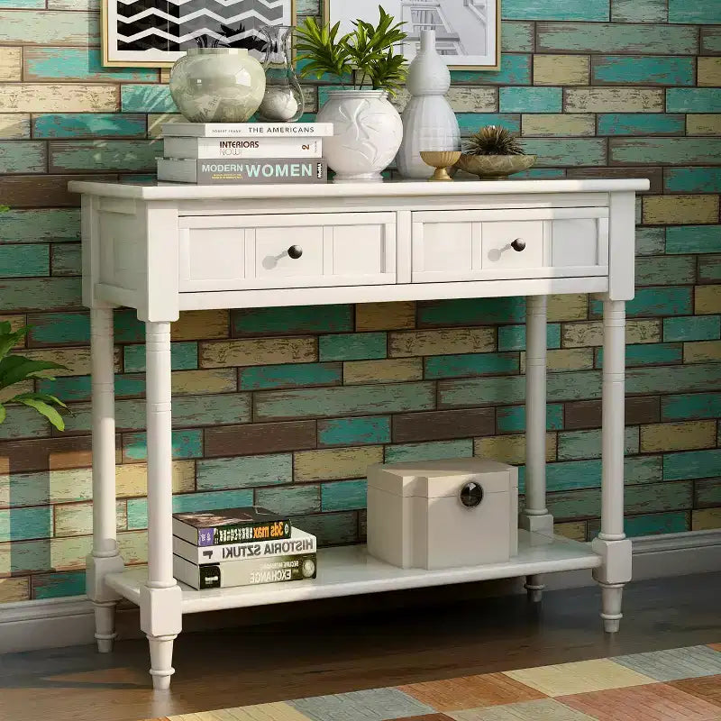35.34in Vintage Console Table, Traditional Sofa Table with 2 Drawers and Shelf for Entryway or Living Room