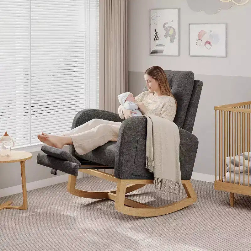 Modern Boucle Rocker Recliner with Side Pocket, Comfortable Glider for Nursery & Living Room, White