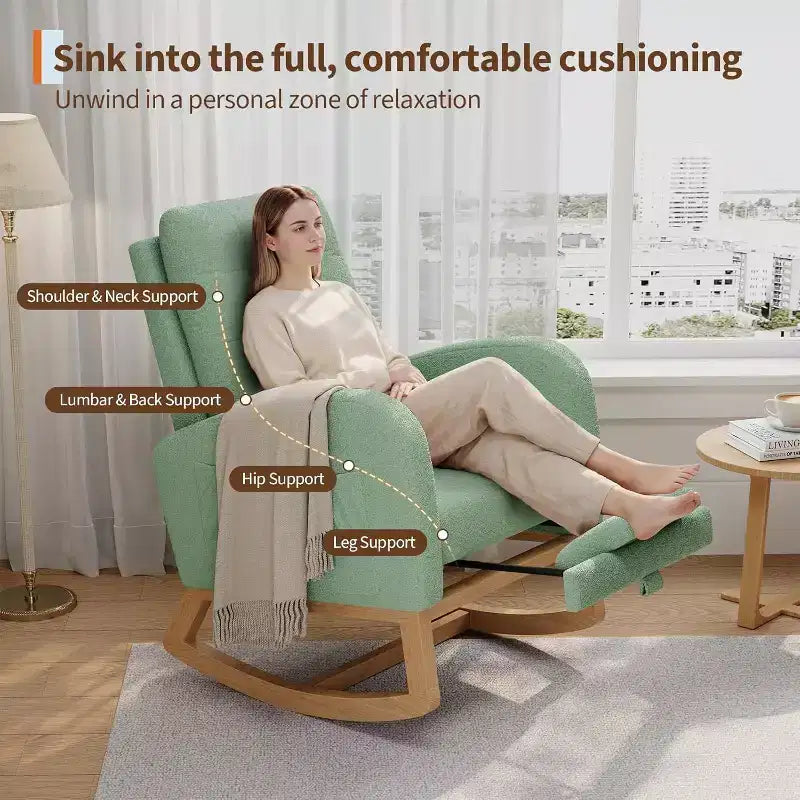 Modern Boucle Rocker Recliner with Side Pocket, Comfortable Glider for Nursery & Living Room, White