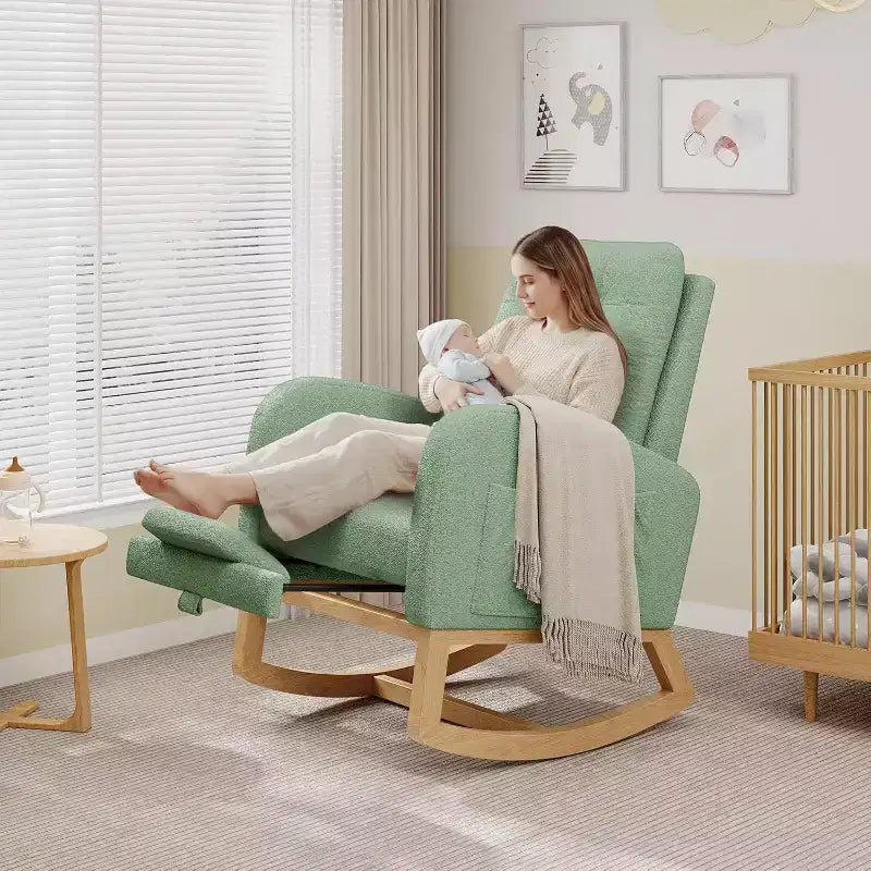Modern Boucle Rocker Recliner with Side Pocket, Comfortable Glider for Nursery & Living Room, White