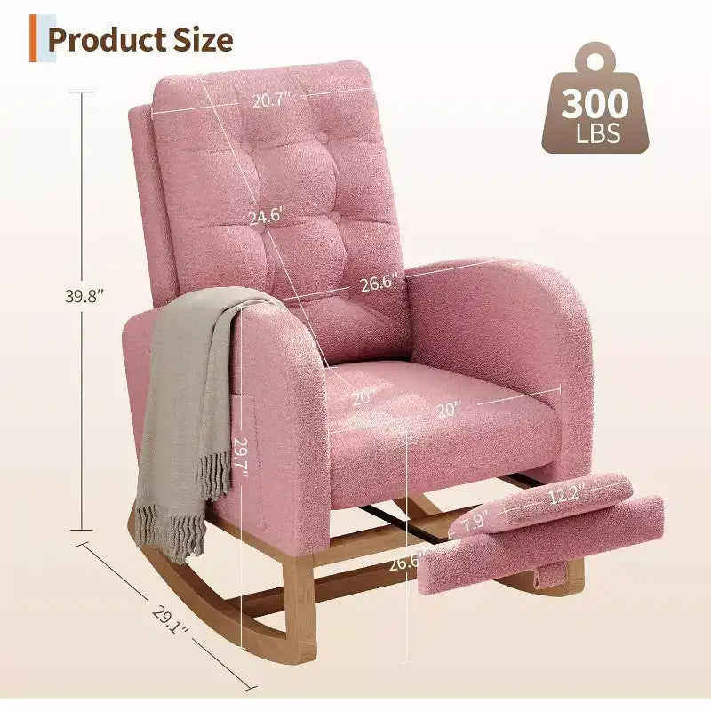 Modern Boucle Rocker Recliner with Side Pocket, Comfortable Glider for Nursery & Living Room, White