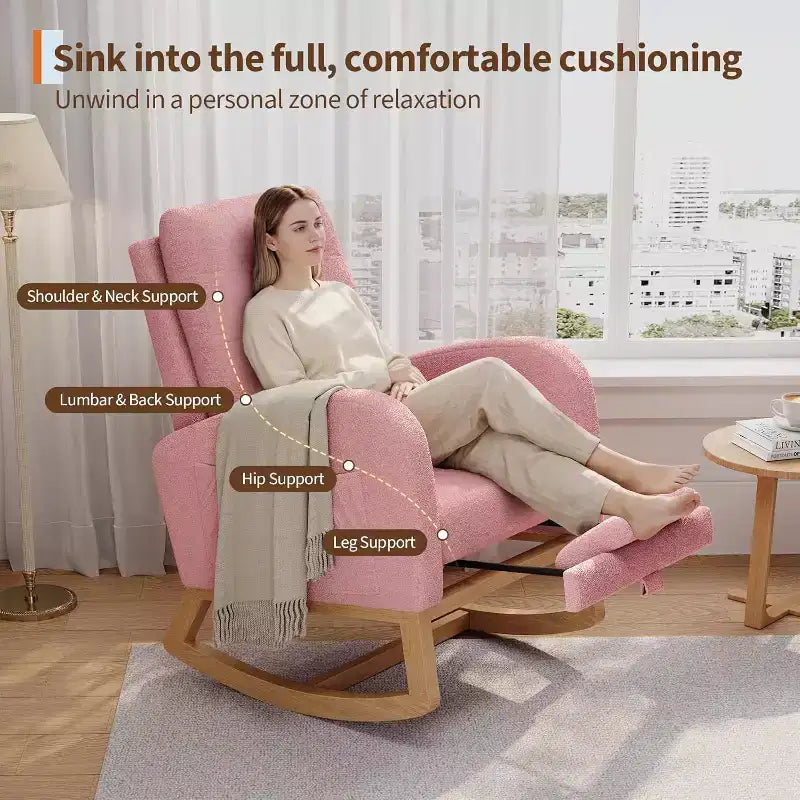 Modern Boucle Rocker Recliner with Side Pocket, Comfortable Glider for Nursery & Living Room, White