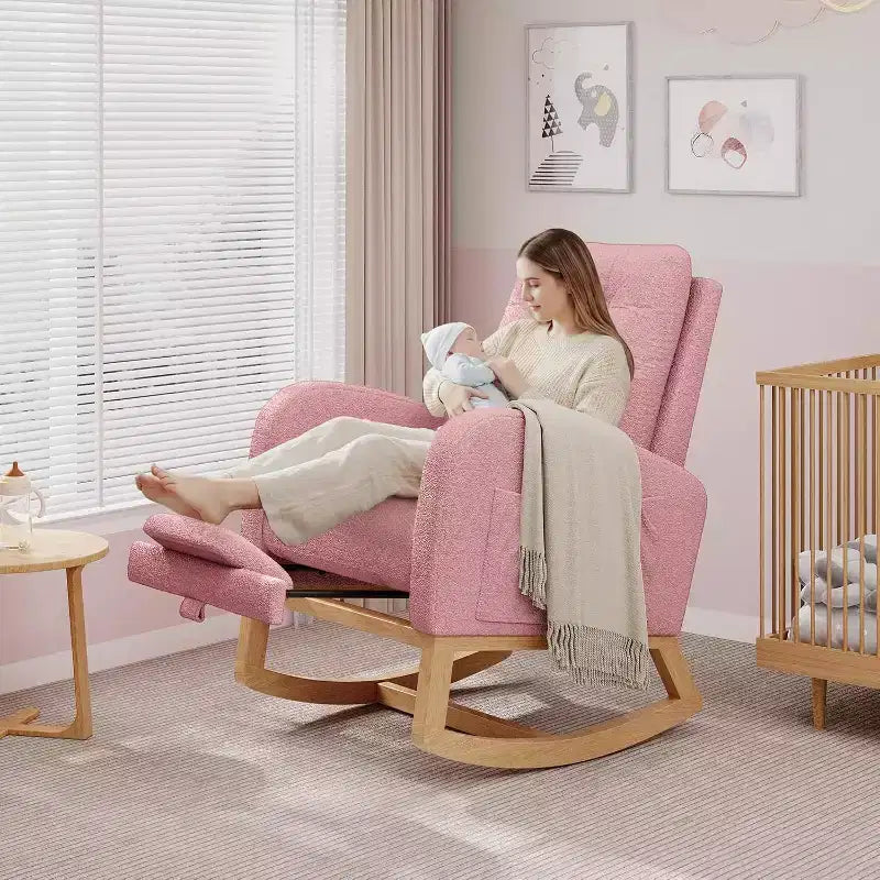 Modern Boucle Rocker Recliner with Side Pocket, Comfortable Glider for Nursery & Living Room, White