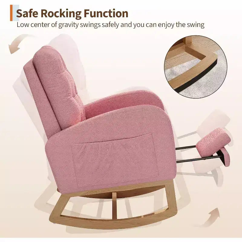 Modern Boucle Rocker Recliner with Side Pocket, Comfortable Glider for Nursery & Living Room, White