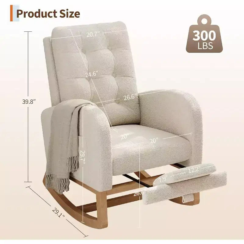 Modern Boucle Rocker Recliner with Side Pocket, Comfortable Glider for Nursery & Living Room, White