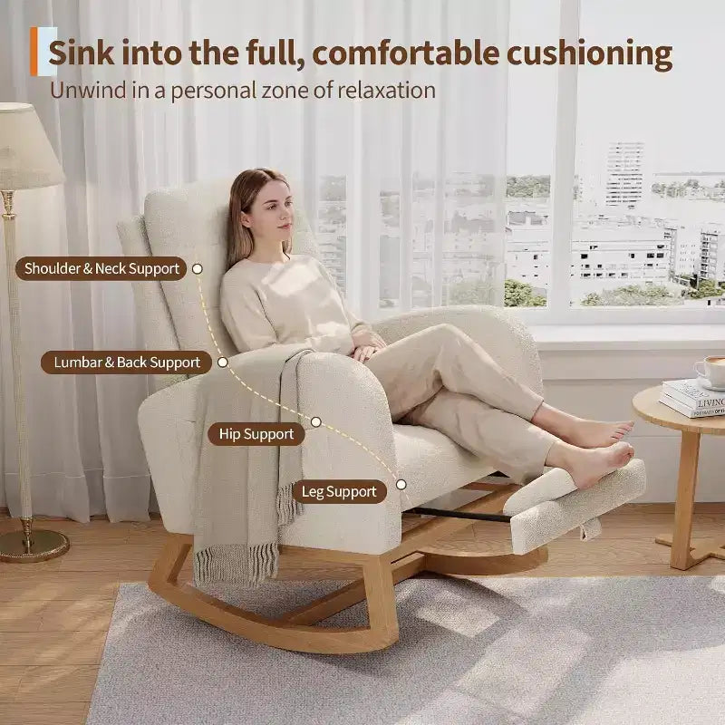 Modern Boucle Rocker Recliner with Side Pocket, Comfortable Glider for Nursery & Living Room, White