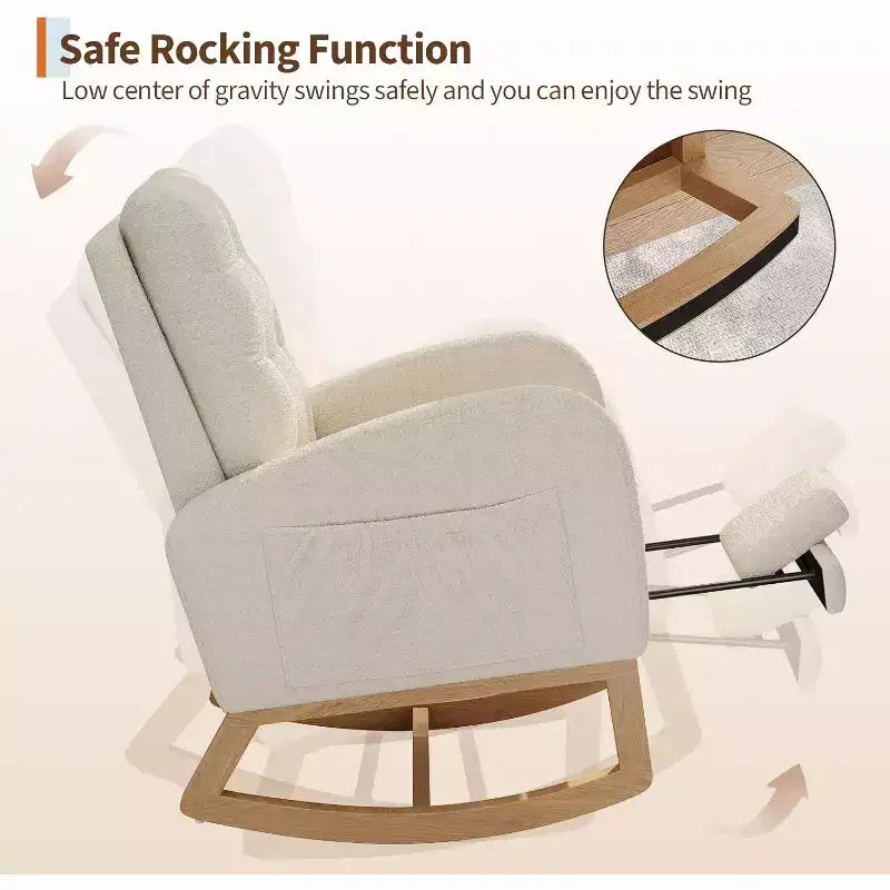 Modern Boucle Rocker Recliner with Side Pocket, Comfortable Glider for Nursery & Living Room, White