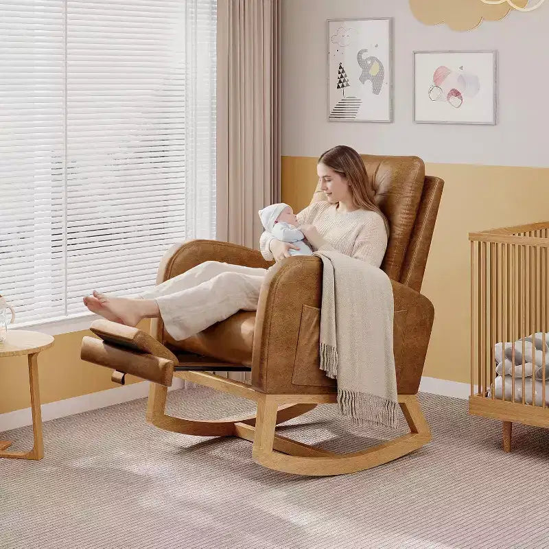Modern Boucle Rocker Recliner with Side Pocket, Comfortable Glider for Nursery & Living Room, White