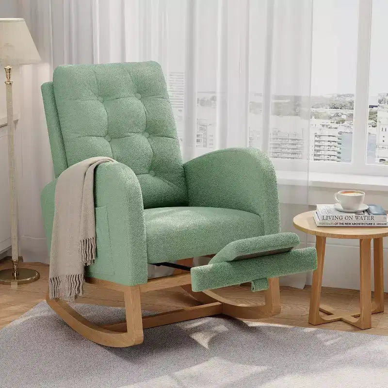 Modern Boucle Rocker Recliner with Side Pocket, Comfortable Glider for Nursery & Living Room, White
