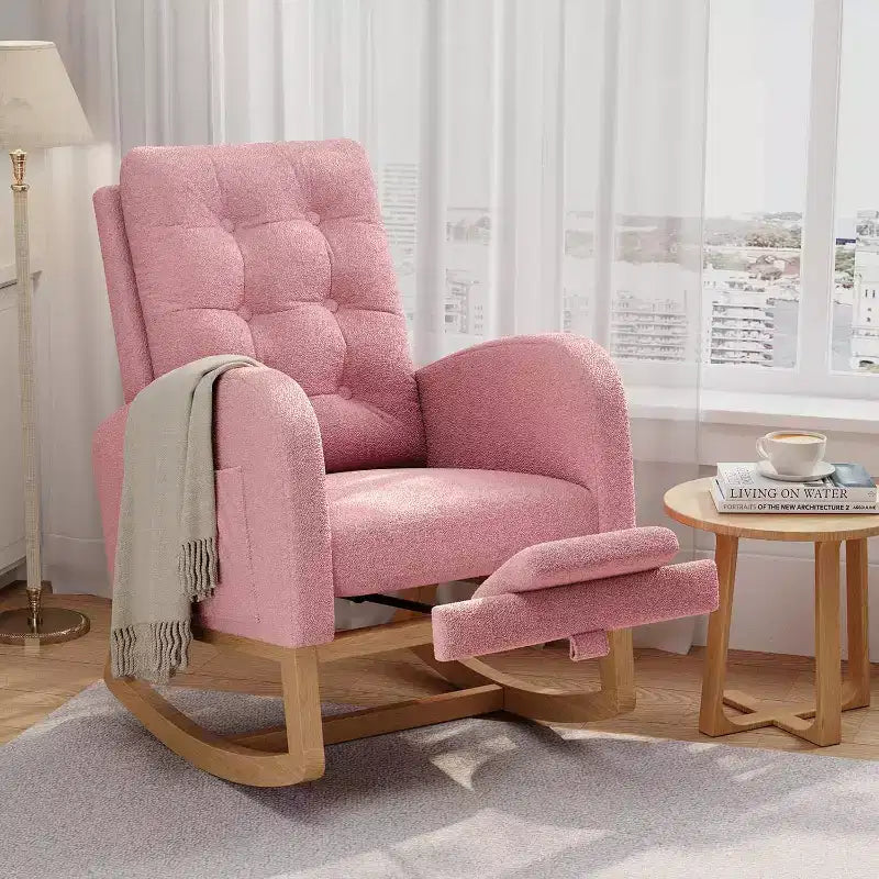 Modern Boucle Rocker Recliner with Side Pocket, Comfortable Glider for Nursery & Living Room, White