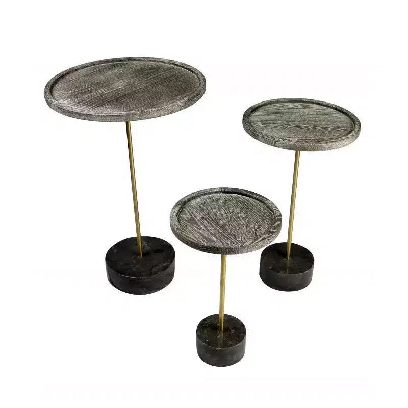 HomeRoots 20 Black And Brown Solid Wood And Marble Round End Table