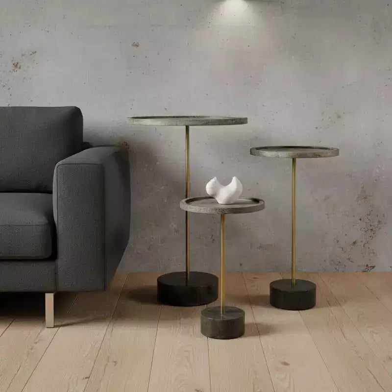 HomeRoots 20 Black And Brown Solid Wood And Marble Round End Table