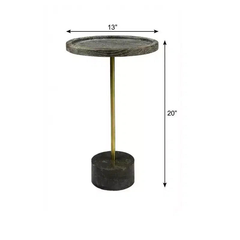 HomeRoots 20 Black And Brown Solid Wood And Marble Round End Table