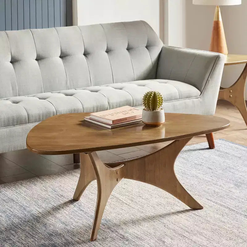 GDFStudio Arden Triangle Wood Coffee Table with Cross Base