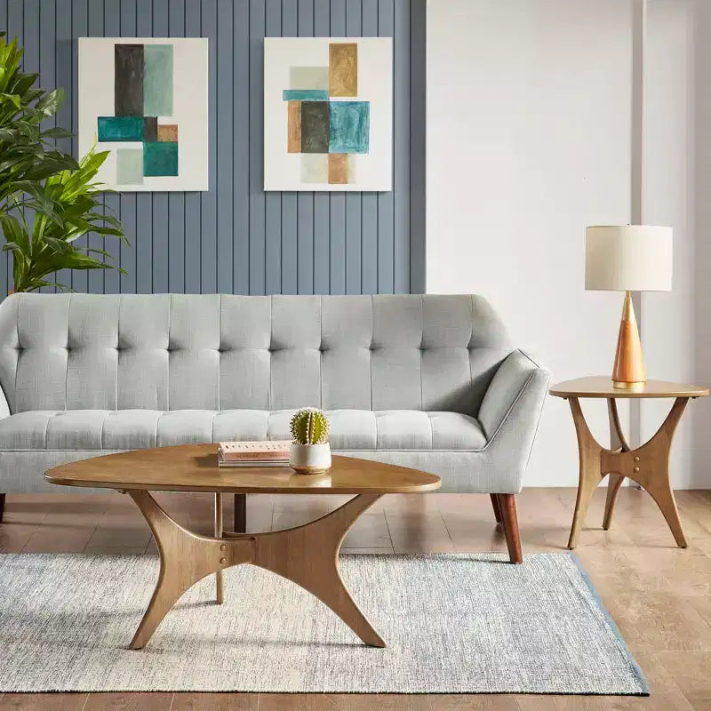 GDFStudio Arden Triangle Wood Coffee Table with Cross Base