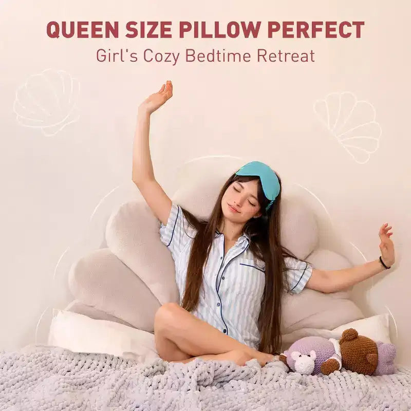 ACOINEL Scalloped Seashell Headboard Cushion Queen, Upholstered Velvet Back Pillow for Bed Daybed, Coastal Bedroom Wall Decor