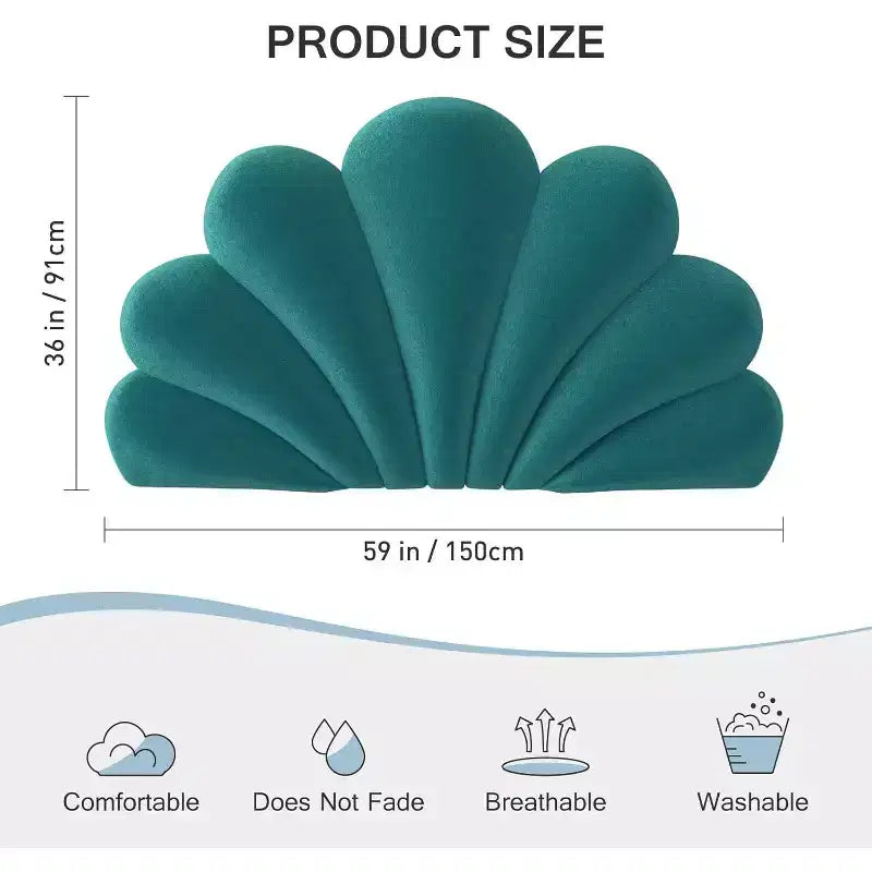 ACOINEL Scalloped Seashell Headboard Cushion Queen, Upholstered Velvet Back Pillow for Bed Daybed, Coastal Bedroom Wall Decor