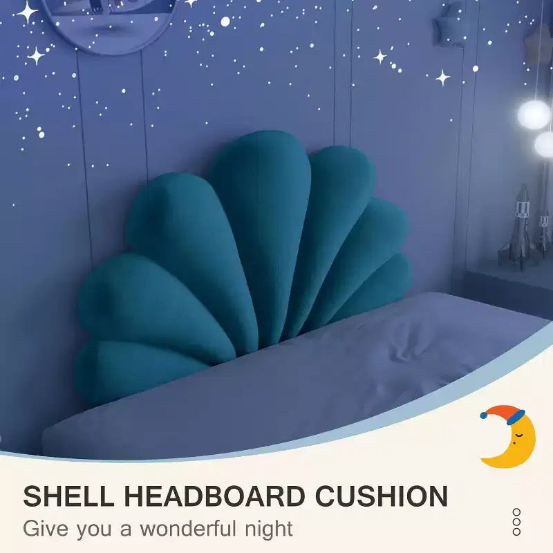 ACOINEL Scalloped Seashell Headboard Cushion Queen, Upholstered Velvet Back Pillow for Bed Daybed, Coastal Bedroom Wall Decor
