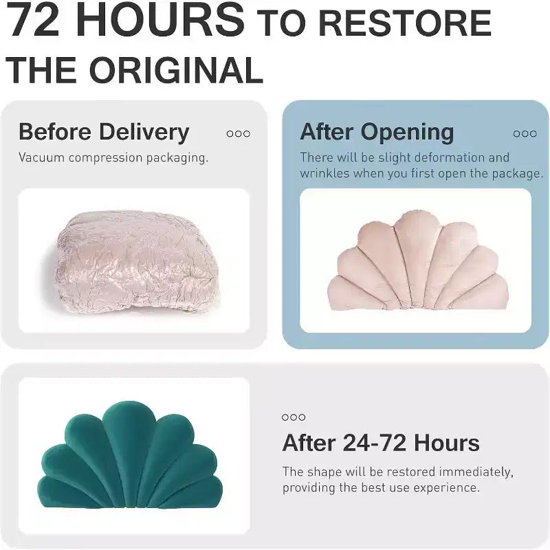 ACOINEL Scalloped Seashell Headboard Cushion Queen, Upholstered Velvet Back Pillow for Bed Daybed, Coastal Bedroom Wall Decor