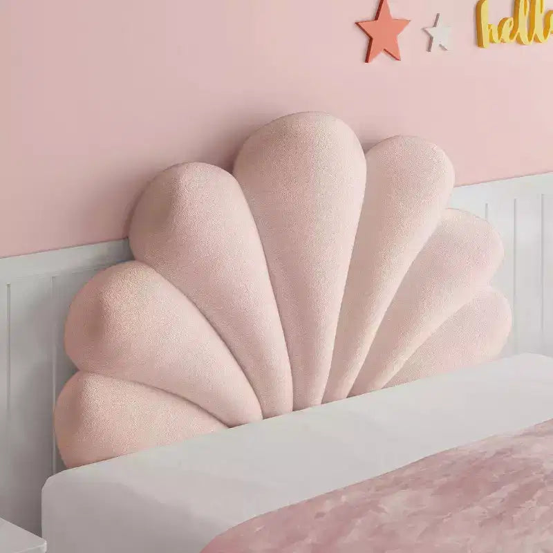 ACOINEL Scalloped Seashell Headboard Cushion Queen, Upholstered Velvet Back Pillow for Bed Daybed, Coastal Bedroom Wall Decor