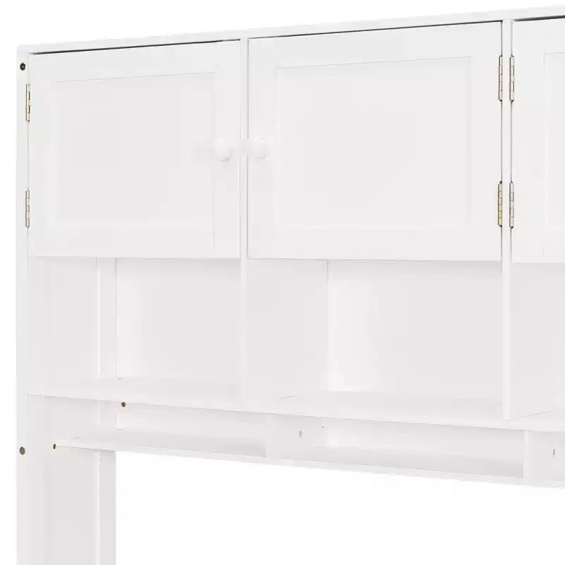 GDFStudio Conway Wooden Platform Bed with Desk, Wardrobe and Shelves
