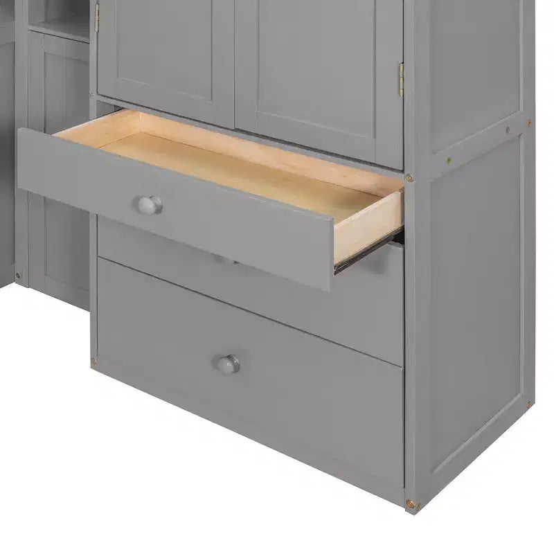 GDFStudio Conway Wooden Platform Bed with Desk, Wardrobe and Shelves