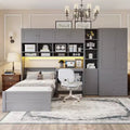 GDFStudio Conway Wooden Platform Bed with Desk, Wardrobe and Shelves