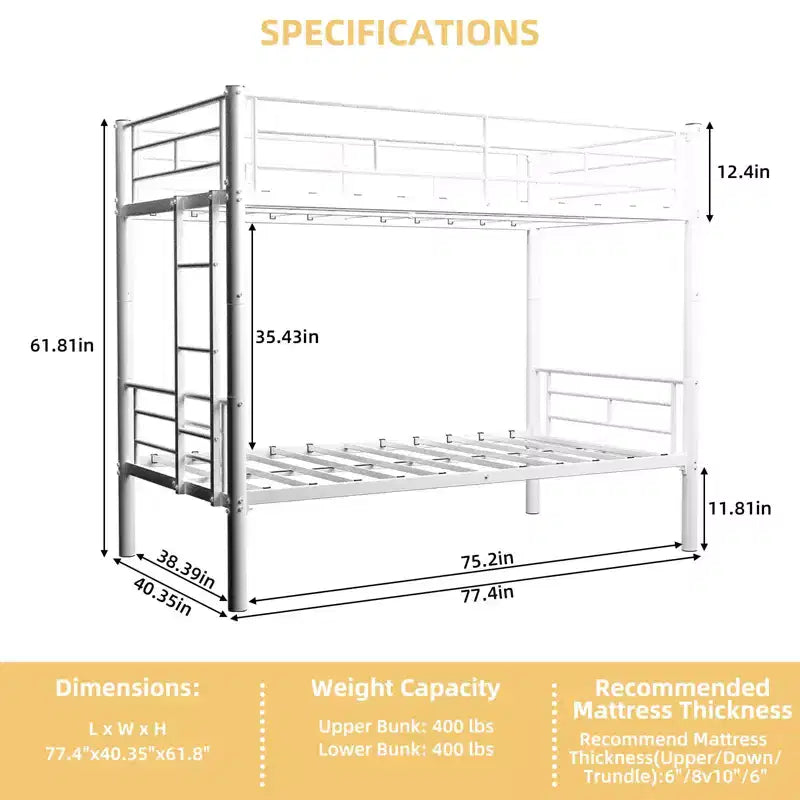 GDFStudio Iqbal Modern Metal Bunk Bed for Kids with Ladder and Guardrail