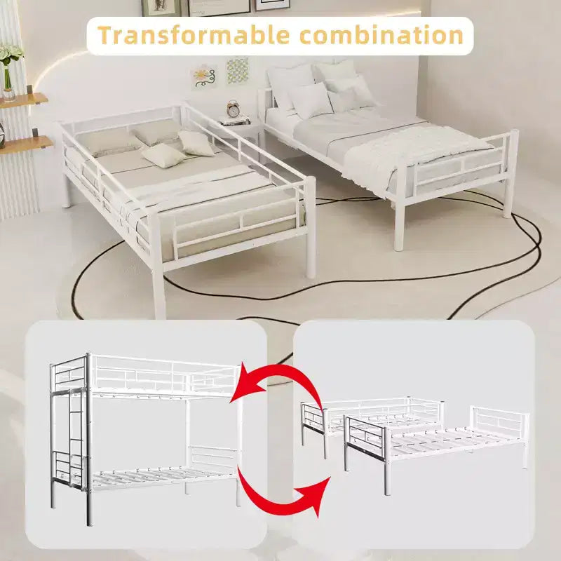 GDFStudio Iqbal Modern Metal Bunk Bed for Kids with Ladder and Guardrail