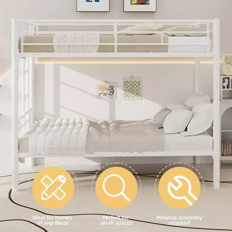 GDFStudio Iqbal Modern Metal Bunk Bed for Kids with Ladder and Guardrail