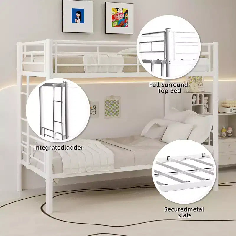 GDFStudio Iqbal Modern Metal Bunk Bed for Kids with Ladder and Guardrail