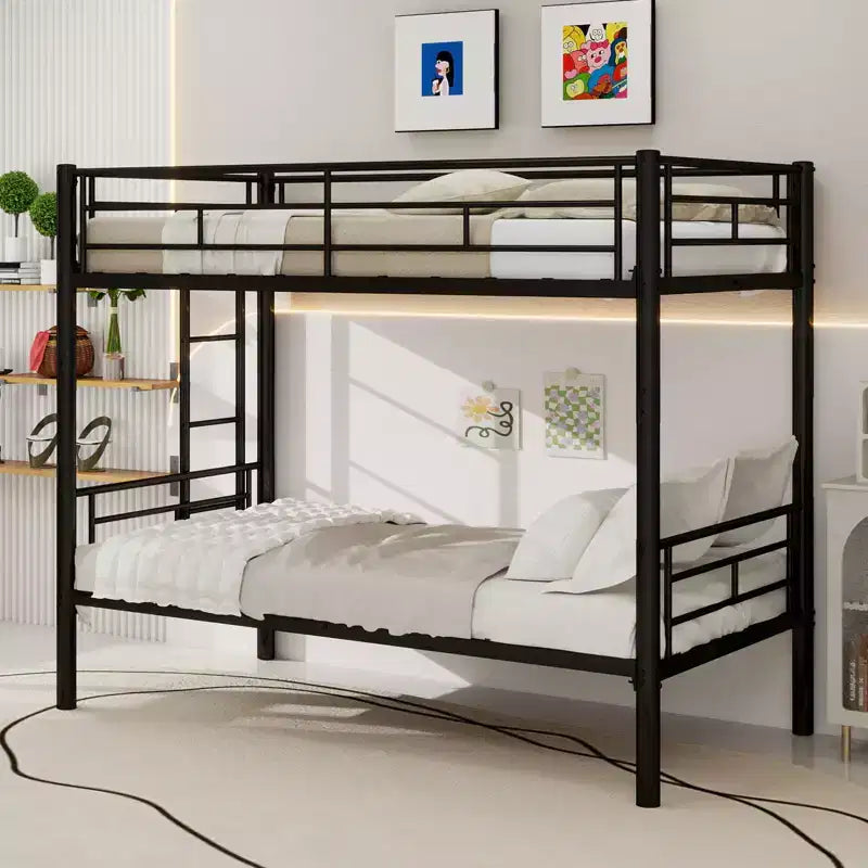 GDFStudio Iqbal Modern Metal Bunk Bed for Kids with Ladder and Guardrail