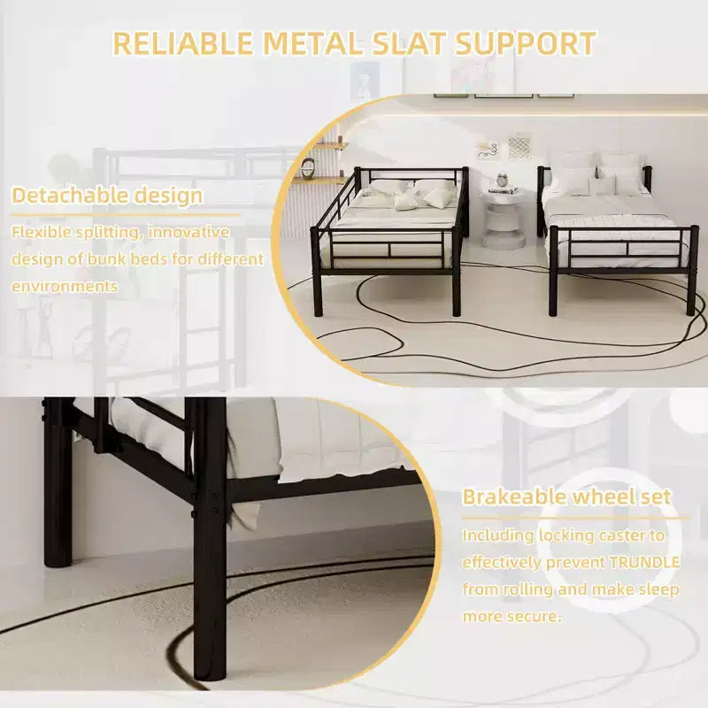 GDFStudio Iqbal Modern Metal Bunk Bed for Kids with Ladder and Guardrail