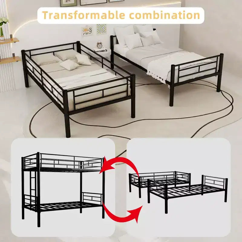 GDFStudio Iqbal Modern Metal Bunk Bed for Kids with Ladder and Guardrail