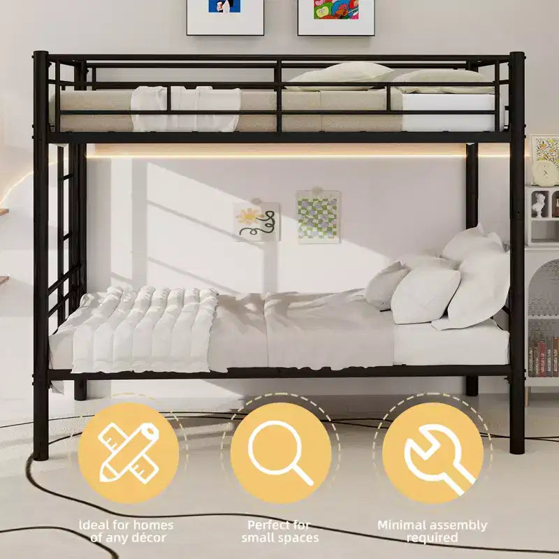 GDFStudio Iqbal Modern Metal Bunk Bed for Kids with Ladder and Guardrail