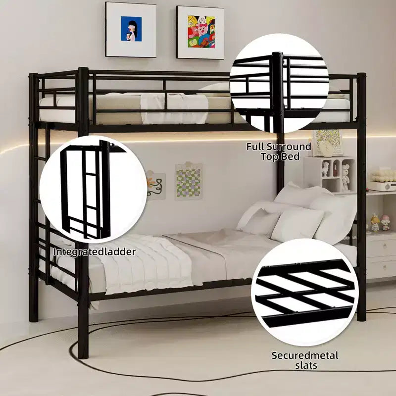 GDFStudio Iqbal Modern Metal Bunk Bed for Kids with Ladder and Guardrail